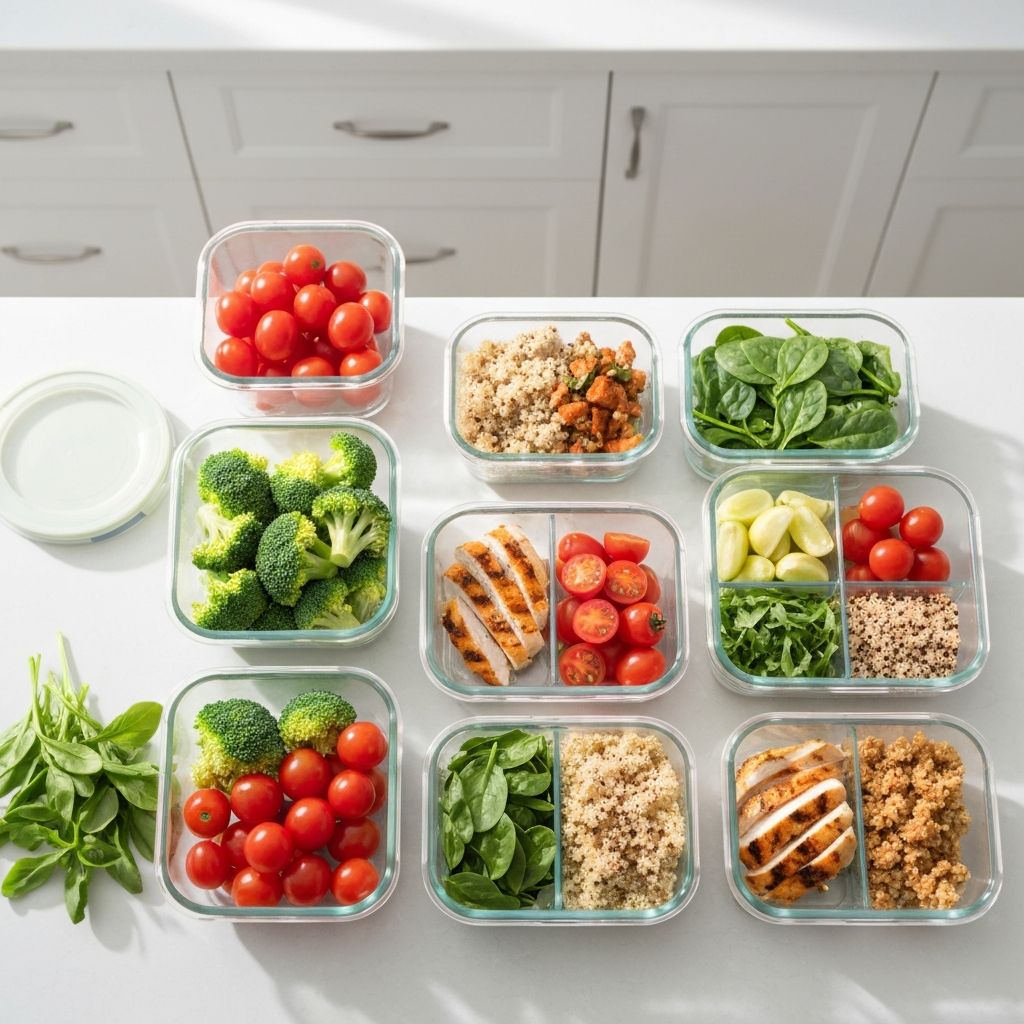 Comidas saludables organizadas en contenedores
